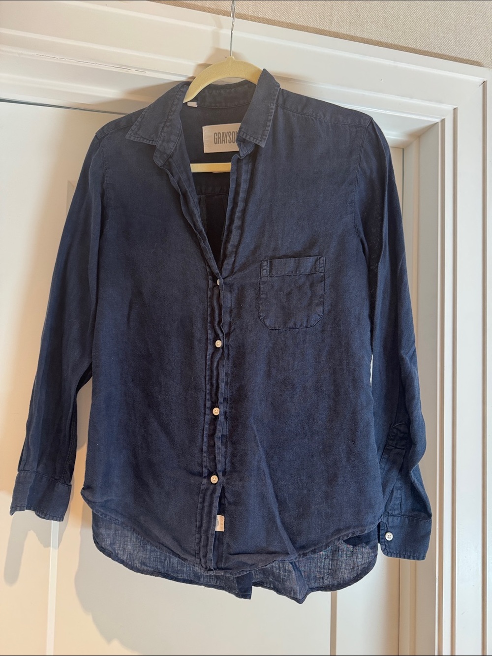 Grayson Women’s Navy Button-Down Linen Shirt